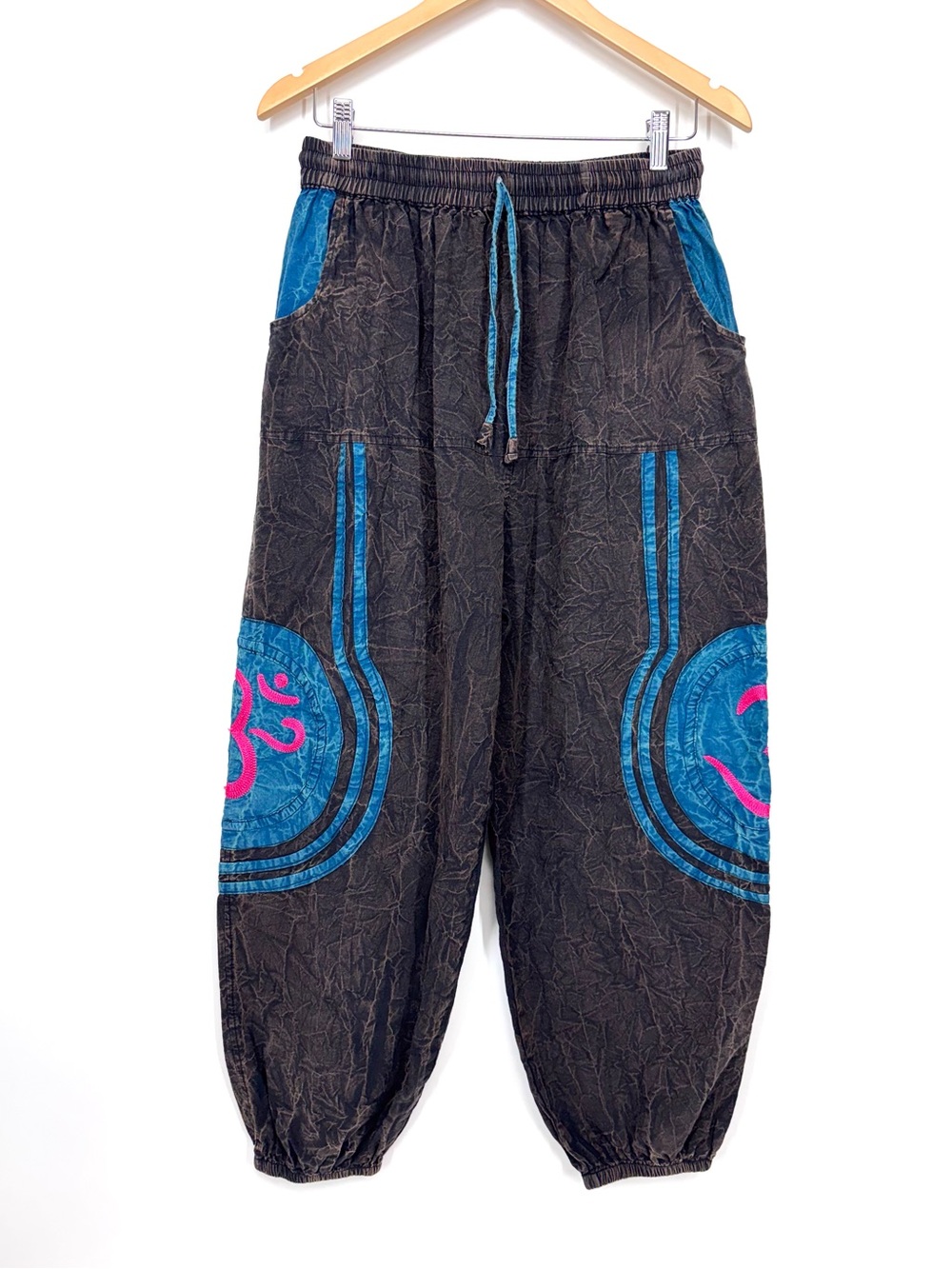 Vintage Kirat Acid Washed Embroidered Harem Pants Gray & Blue & Pink